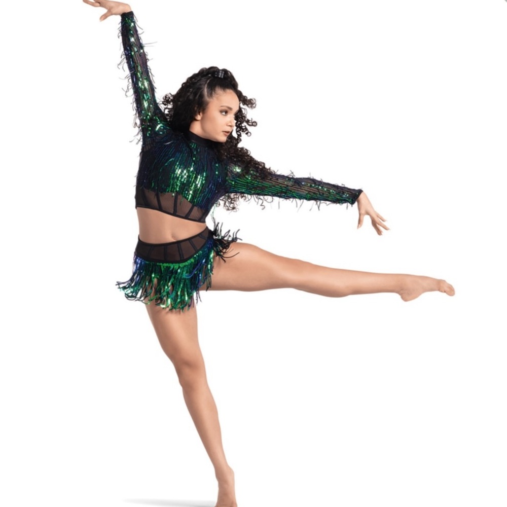 Sequin Dance Costume in Green and Black